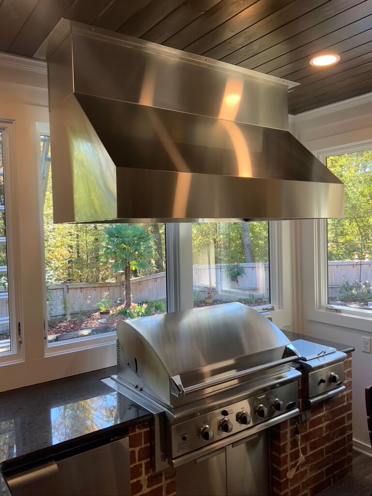 Indoor grill with hood vent, built into new sunroom